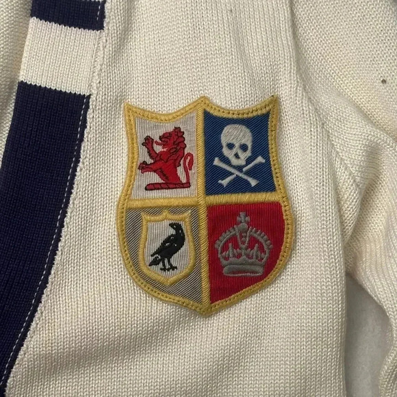 Ralph Lauren Rugby Vintage Sweater with Crest Patch, Cream 80s Preppy Cardigan - Picture 5 of 11